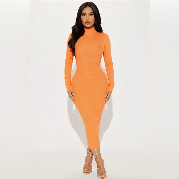 Fashion Nova | Dresses | Orange Midi Sweater Dress | Poshmark